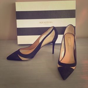 Aquazzura Black Suede and Mesh Pump - Size 38.5